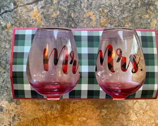 Mr. & Mrs. Stemless Wine or Water Glasses (new unopened)