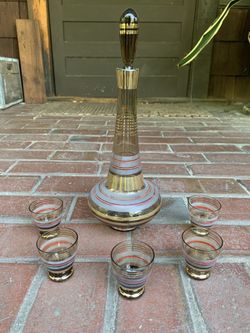 Mid Century  Amber Glass Decanter Set