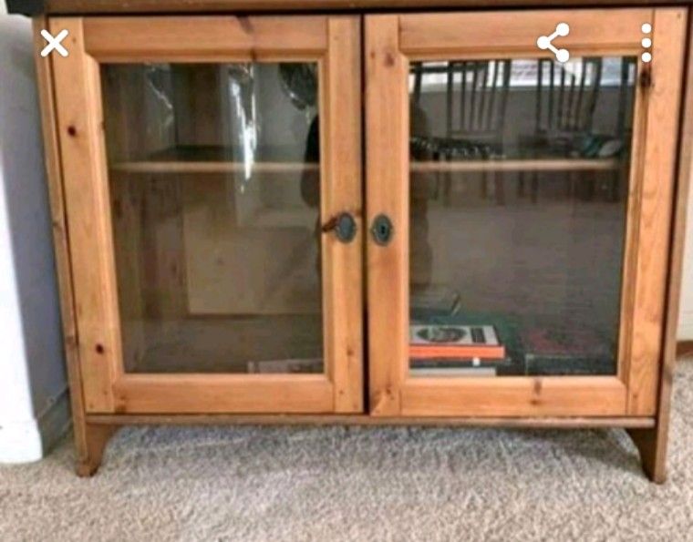 Attractive Wooden Cabinet with Glass Doors. Dimensions~37.5"W X 29 1/4" H X 23.5"D