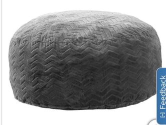 Gray Chevron Velvet Round Pouf Ottoman