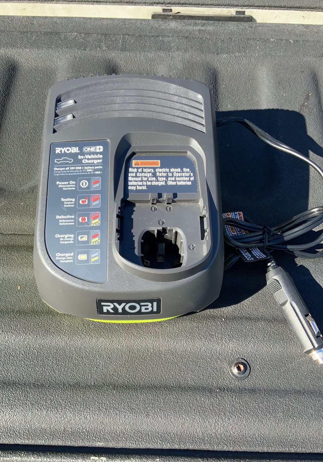 RYOBI ONE+ 18V In-Vehicle Dual Chemistry Charger for use with 12V DC Outlet