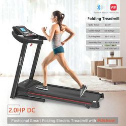 2.0 HP Foldable Treadmill with LCD Display, Bluetooth Music and 4-level 