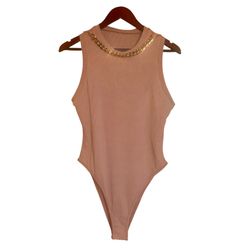 SHEIN Relaxiva Summer Solid Ribbed Sleeveless Tan Bodysuit Size Large  