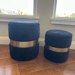 Black Velvet and Gold Storage Ottoman Footstools, Set of 2