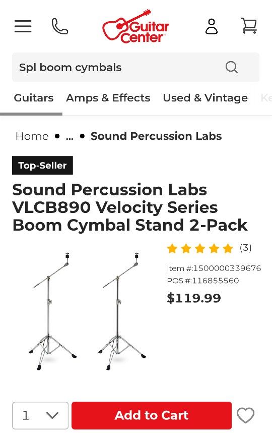 SPL Velocity 2 Pack Boom Cymbal Stands