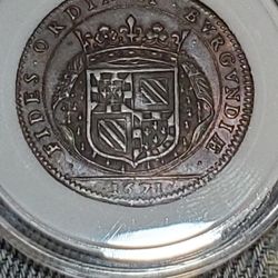 CDB9SX500 HIGH GRADE RARE COLONIAL COINAGE 1671 SOME ORIGINAL LUSTER TOUGH FIND