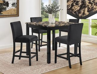 Dining set 5 pc Counter height Brown Faux Marble top, Black wood finish. New Especial price 