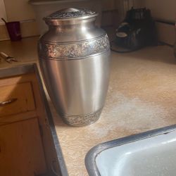 Classic Three Bands Pewter Cremation Urn for Ashes, Brass, Silver Urn, Adult Sized Cremation Urn, 9.75 Inches High