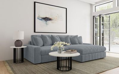 🩶NEW!! GREY 2pc Corduroy Living Room Sectional Chaise Sofa $10 DOWN