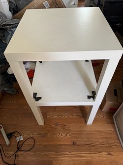 White Side Table with Bottom Shelf