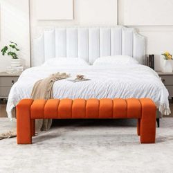 Velvet End of Bed Bench Upholstered Modern 59" Bedroom Bench for King Bed Bench Tufted Window Bench Comfy Long Ottoman for Living Room/Entry/Indoor $9