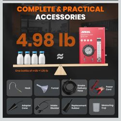 S3000-US Smoke Machine Automotive Leak Detector with Built-in Air Compressor, Smoke Tester Automotive for EVAP, Vacuum, Fuel System with Pressure Gaug