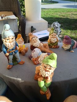 Vintage Ceramic Gnome Statues Lot Of 7