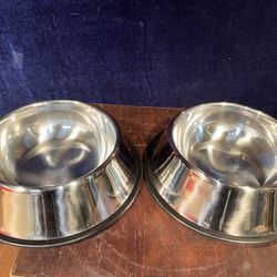 Two New Stainless Large Steel Dog Bowls