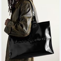 ACNE STUDIOS Logo-Embossed Faux Glossed-Leather Tote Bag NEW