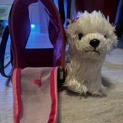 White Stuffed Animal Dog With Bag