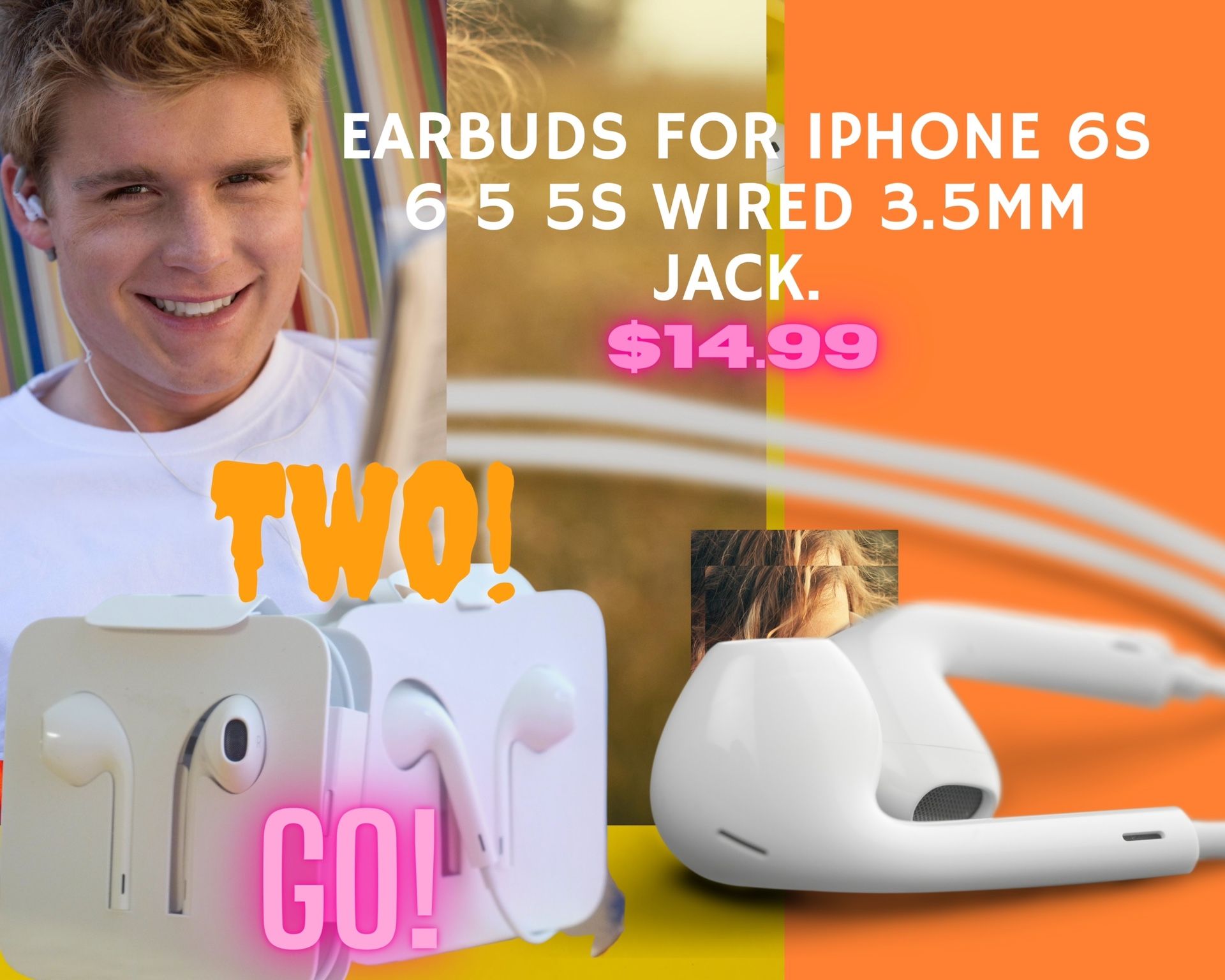 TWO Earbuds for iPhone 6S. 6 . 5. 5S WIRED 3.5mm Jack.