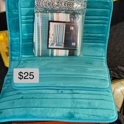 New 15pc Memory Foam Bath Rug Set ❗️Includes: Mat 20x30 & 17x24, Shower Curtain: 72x72 & 12 Chrome Hooks ❗️