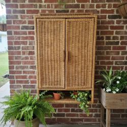 Vintage Wicker Wall Cabinet Storage