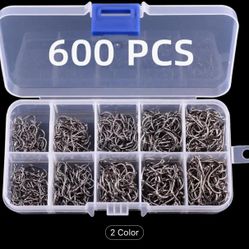 200/300/400/600pcs Juego de Anzuelos Premium de Acero al Carbono para Pesca en Agua Salada y Dulce - Anzuelos con Púa, Alta Resistencia y Durabilidad