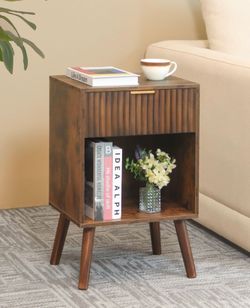 Mid-Century Modern Wood Side Table with Drawer