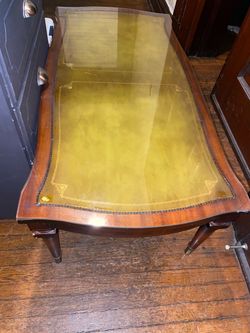 Vintage Wooden Coffee Table with Glass Top