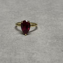 Size 6.5 Yellow Gold Plated Silver 8x12 Pear Lab Ruby Ring 