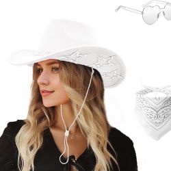 NWOT Cowboy Hat with 6 Sequins Stars & Tiara Belt With Sunglasses Bandanas