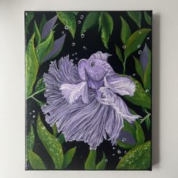 This is a Original acrylic painting of a Bets Fish in and aquarium with plants .(98)23