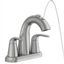 Fountain Bathroom Faucet in Brushed Nickel 4 In Centerset Double Handle