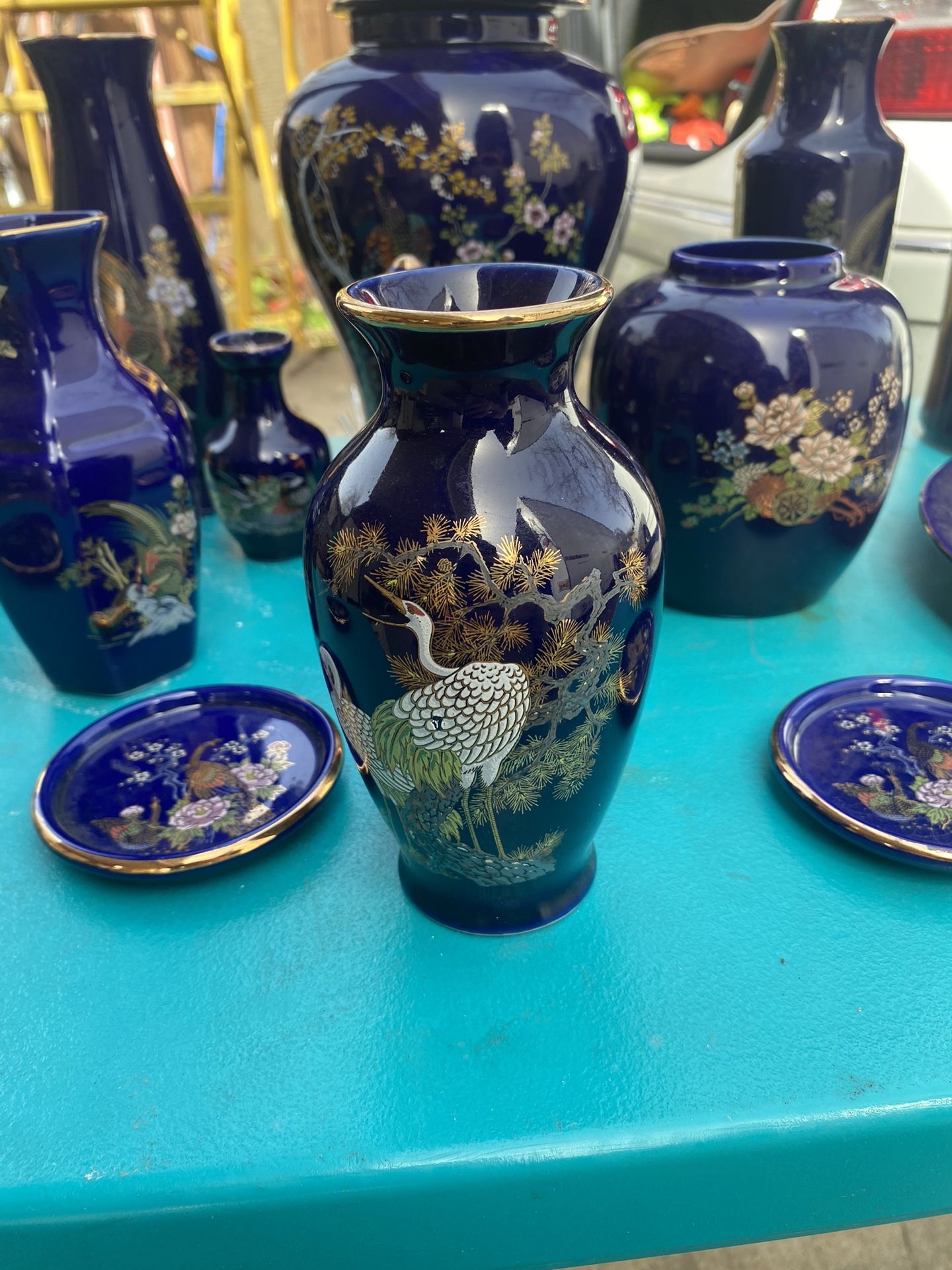 Vintage collectible Japanese cobalt blue pottery 13pcs