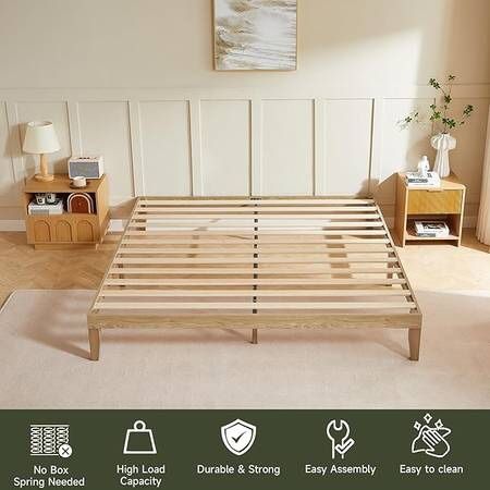 #2278 King Bed Frame 12 Inch Wooden Bedframe with Solid Wood Slat Support