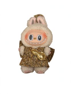 Labubu Soymilk Plush Pendant with Gold Outfit, Exciting Macaron