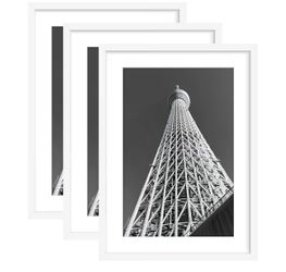 Abtgt 20x28 Picture Frame Set of 3, Display Pictures 16x24 with Mat or 20x28 without Mat, Poster Frame for Wall Mounting Display, White
