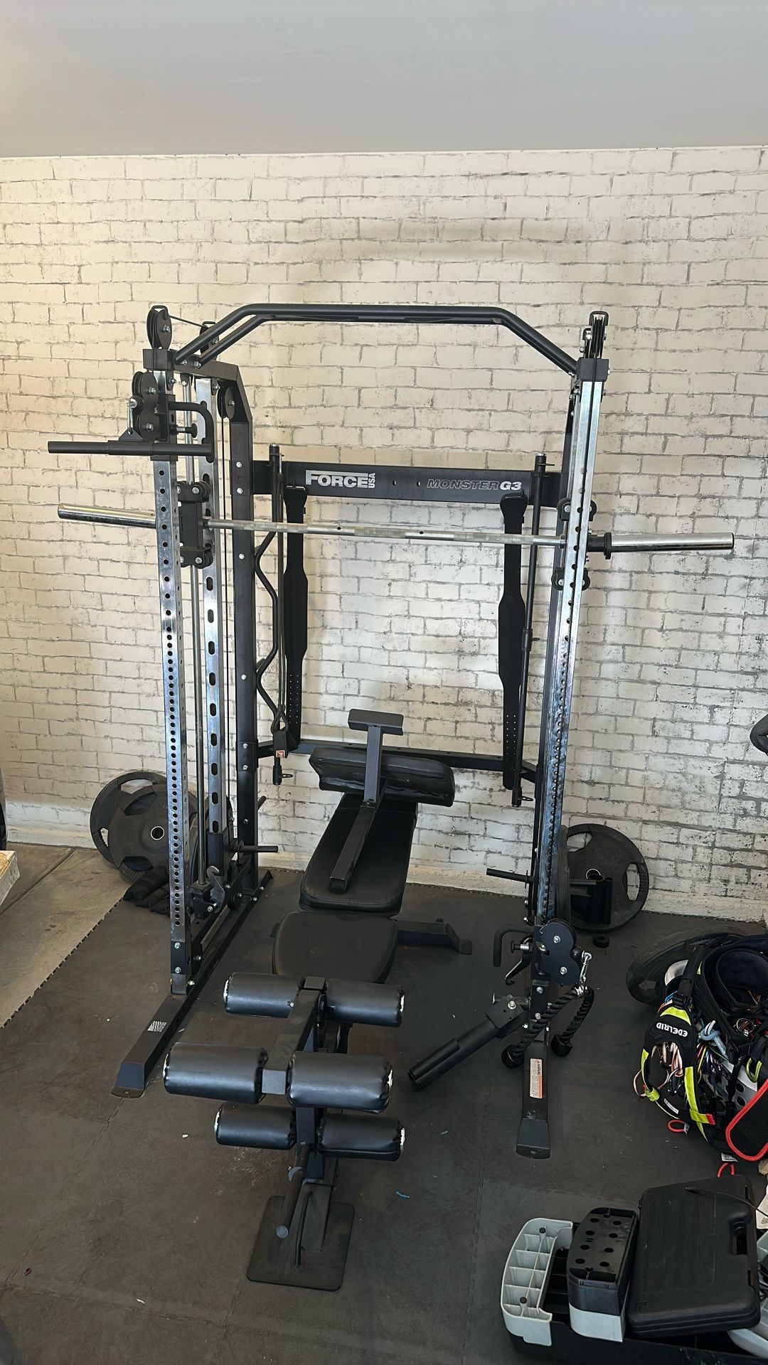 G3 Power rack, Functional Trainer & Smith Machine Combo (includes weights & Bench & Floor Tiles)