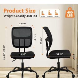 😀 CLATINA Armless Home Office Chair, Small Ergonomic Mesh Back Desk Chair with Lumbar Support and Wheels, Adjustable Height 360° Swivel Rolling Compu