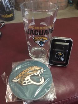 Jacksonville Jaguars pint glass with coasters and lighter