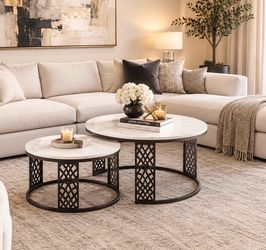 2 PIECE COFFEE TABLE SET WHITE BLACK