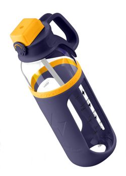 64oz Glass Water Bottles with Straw - Leakproof Half Gallon with Time Marker NEW