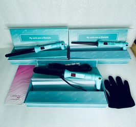 Lot Of 3 New Other Beauty Creations Hair Curling Wands With Gloves, Teal