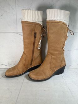 UGG Skylair Women’s Tan Suede Wedge Boots Knit Cuff Size 11 (171491-1)