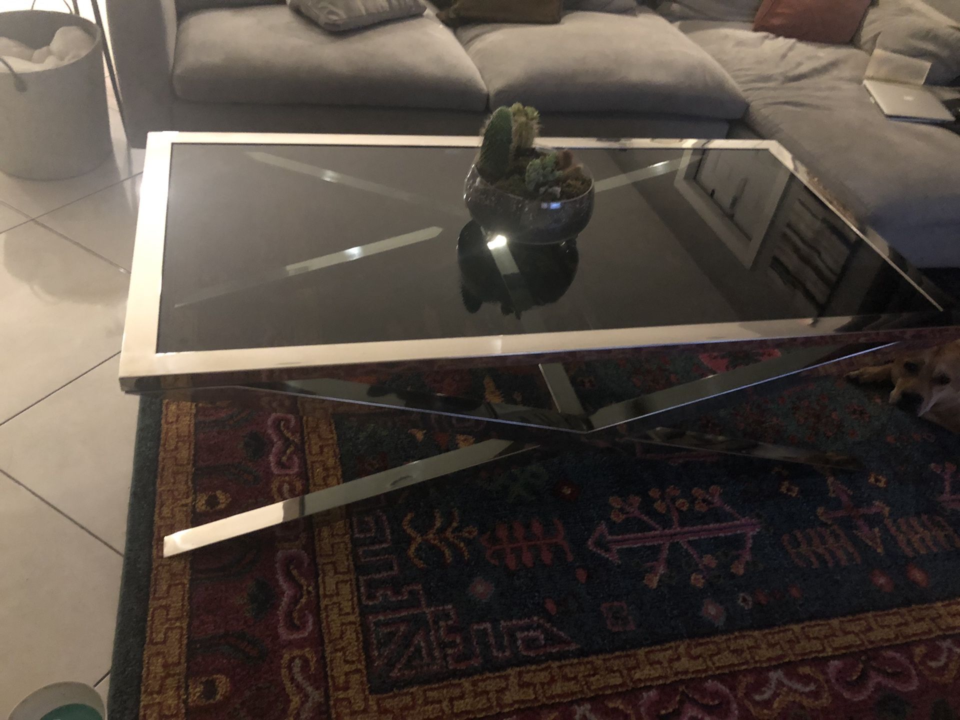 Modern chrome and glass coffee table