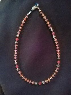 Citrine, silver and red glass beads on sinew(anklet)