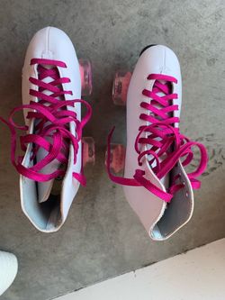 White Roller Skates with Pink Laces