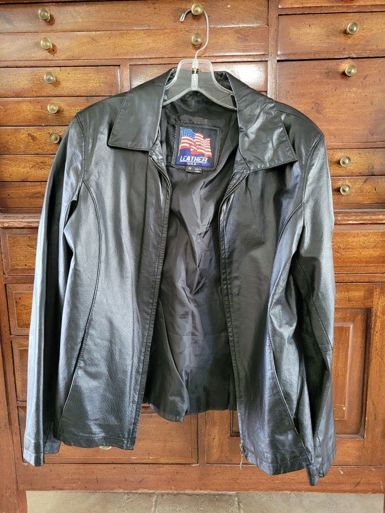 Black Leather Women's Jacket: Medium