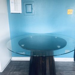 Glass Round Table – Modern Wood Base