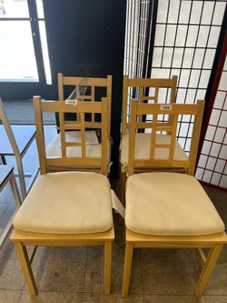Wooden Dining Chairs Kitchen Removable Cushion Curved Back Set of 4 - Golden Oak