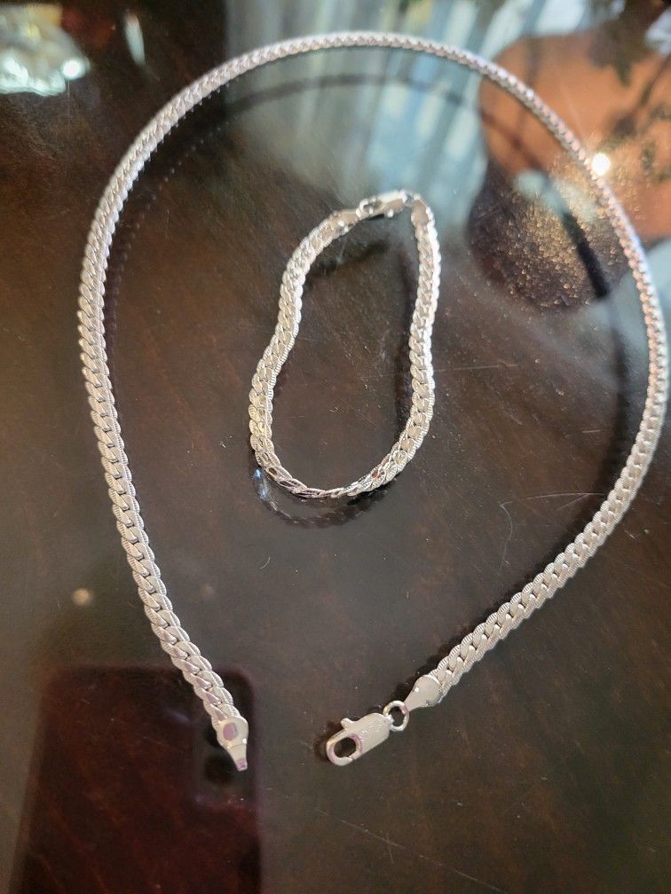 Silver Necklace Bracelet Set - 22" Inch