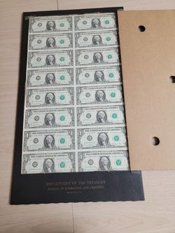 1981 Uncut, Uncirculated, Sheet Currency 16 One Dollar Bills