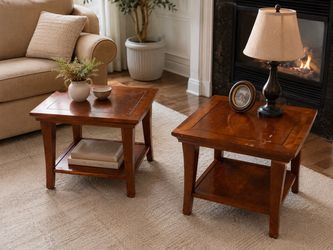 Set of 2 Solid Wood End Tables / Side Tables with Shelves